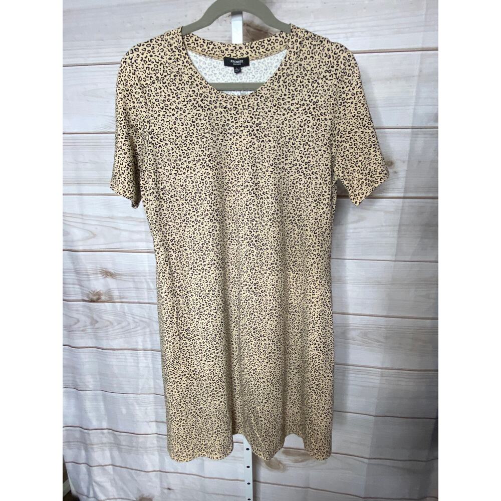 NWT Premise Dresses Women's Size Large Black Tan Animal Print Midi Dress